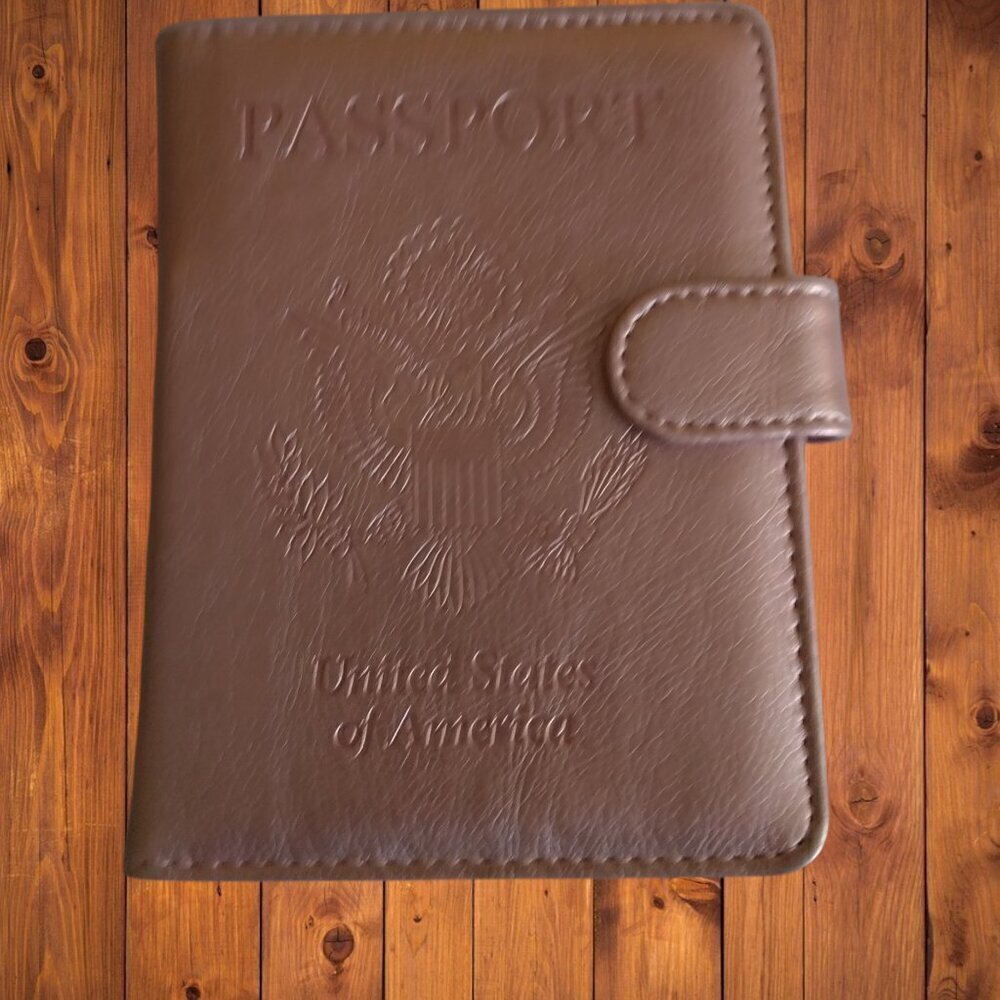 Passport Holder Cover Case Folding Rose Gold Travel Vacation Holiday Emblem USA